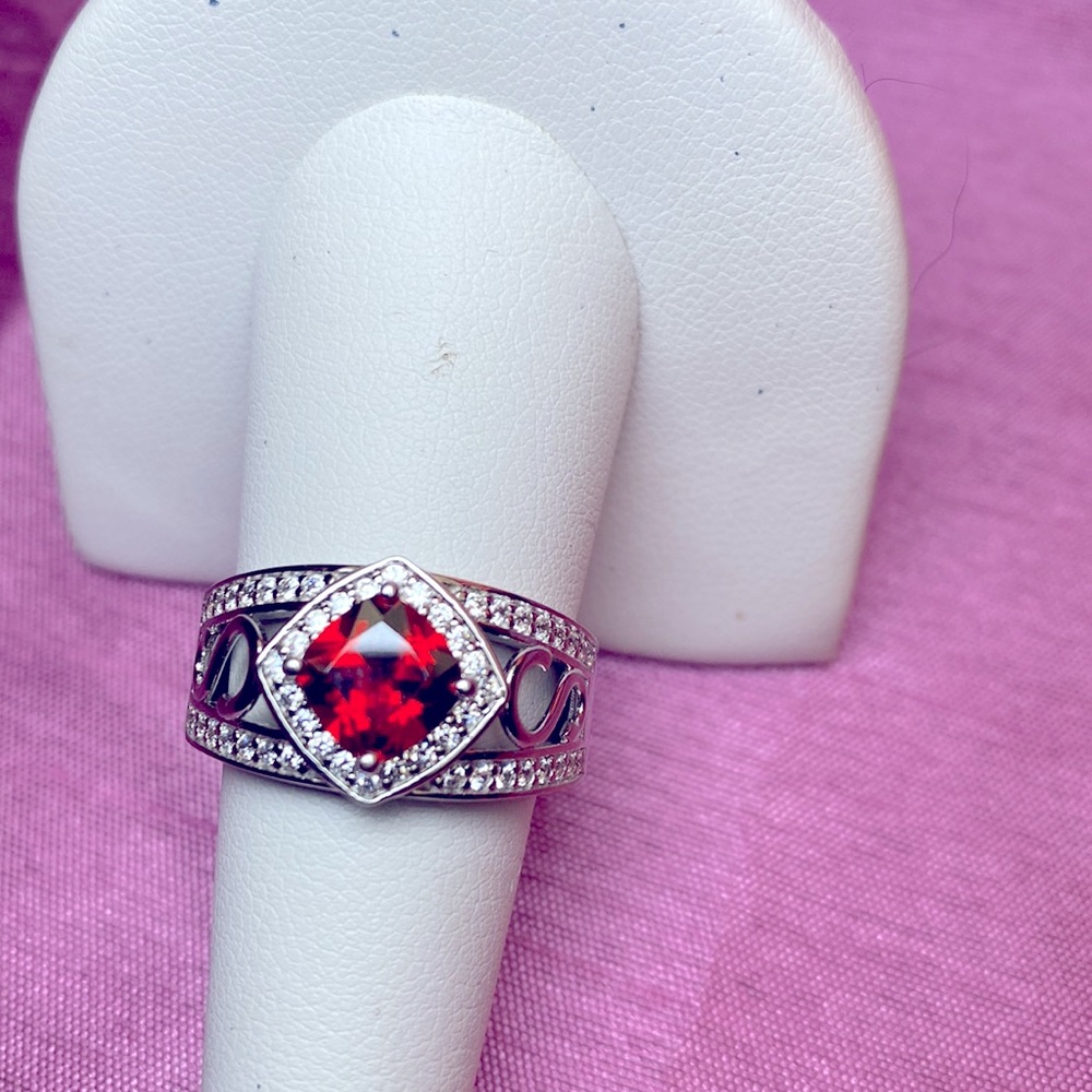 Red and White Cubic Zirconium Ring